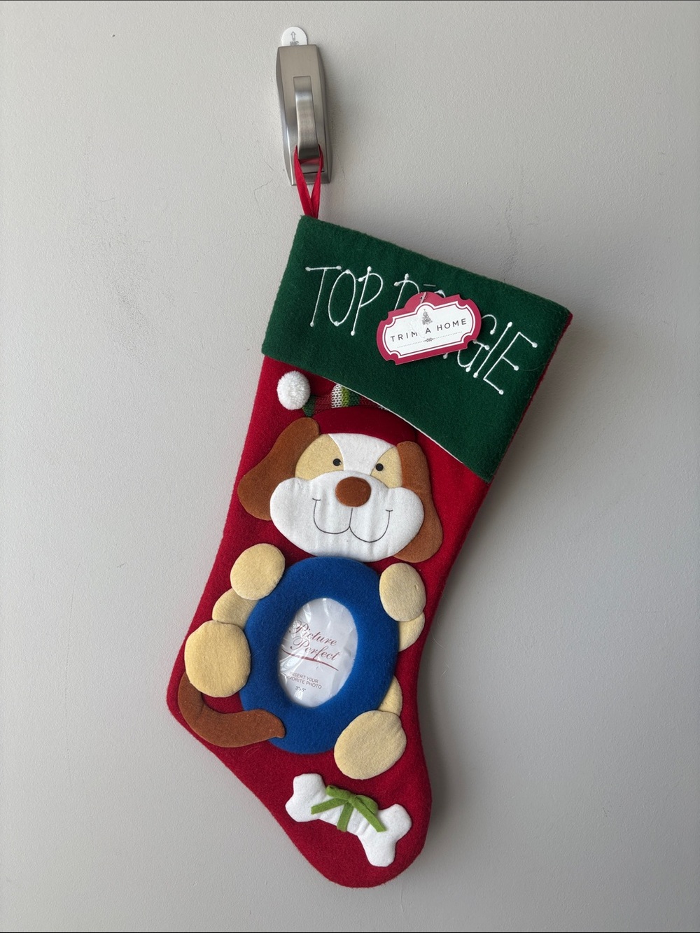 Trim A Home "Top Doggie" Red & Green Puppy Christmas Stocking